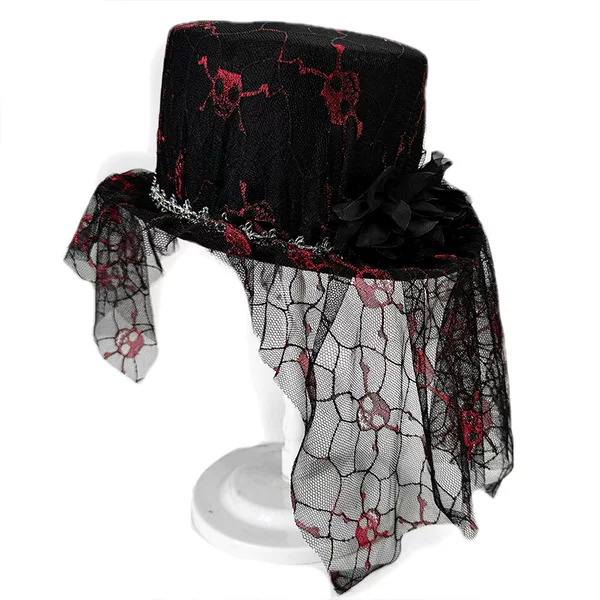 Halloween Magic Hat Lincoln Hat Mesh Style Stage Black Top Hat Stage Performance Skull Mesh High Hat