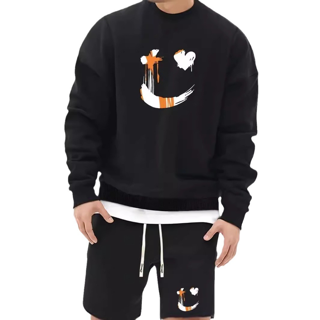 Diseño Smiley Smiley Sweet Pantalones cortos de manga larga 2024 Nuevo traje suelto de dos piezas de moda ME1 ML4