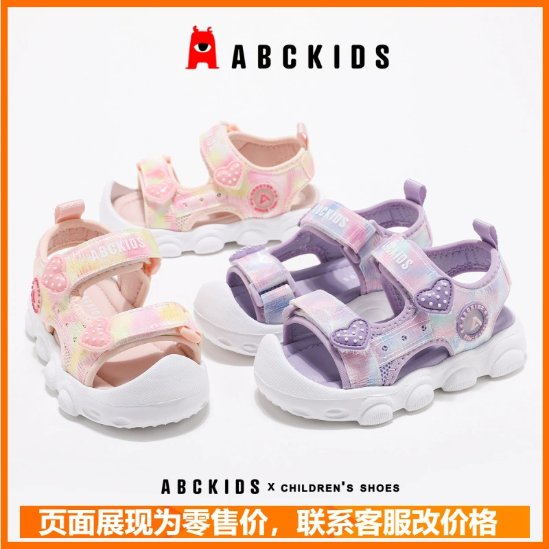 ABCkids Детская обувь 2025 Летние сандалии для девочек с мягкой подошвой Туфли принцессы для средних и больших детей на липучке Антискользящие пляжные туфли