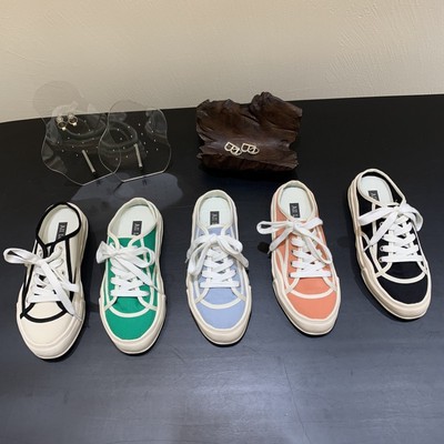 Baotou Semi slipper 2021 Korean Edition summer new pattern leisure time Lazy man Flat bottom canvas shoe ins tide