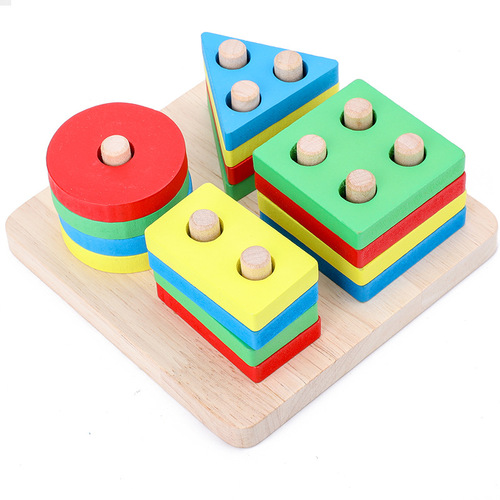 Montessori Early Education Geometric Column Toy for Baby, Cognitive Building Blocks, Shape Matching, Summer Gift for Kids