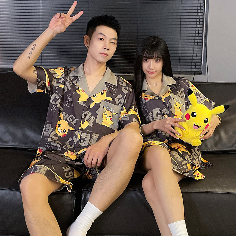 2025 nuevo pijama de pareja de verano de seda de hielo de manga corta para estudiantes lindos ropa de casa de hombre de seda