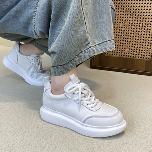 Spring and Autumn New Style First Layer Cowhide White Shoes Women's Thick-Soled Lace-Up Casual Shoes Sports Genuine Leather Women's Shoes Low-Top Four Seasons Shoes