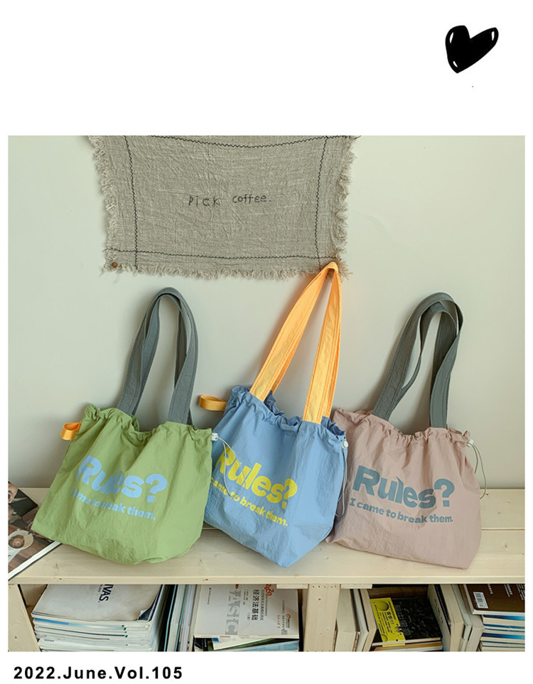 Fashionable and simple letter print large-capacity tote bag 2025 new style contrasting color versatile drawstring pleated single-shoulder bag undefined