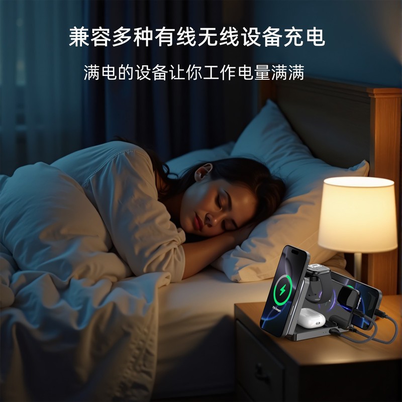 新款闪充五合一磁吸无线充电器多功能快充折叠支架手机充电座|undefined