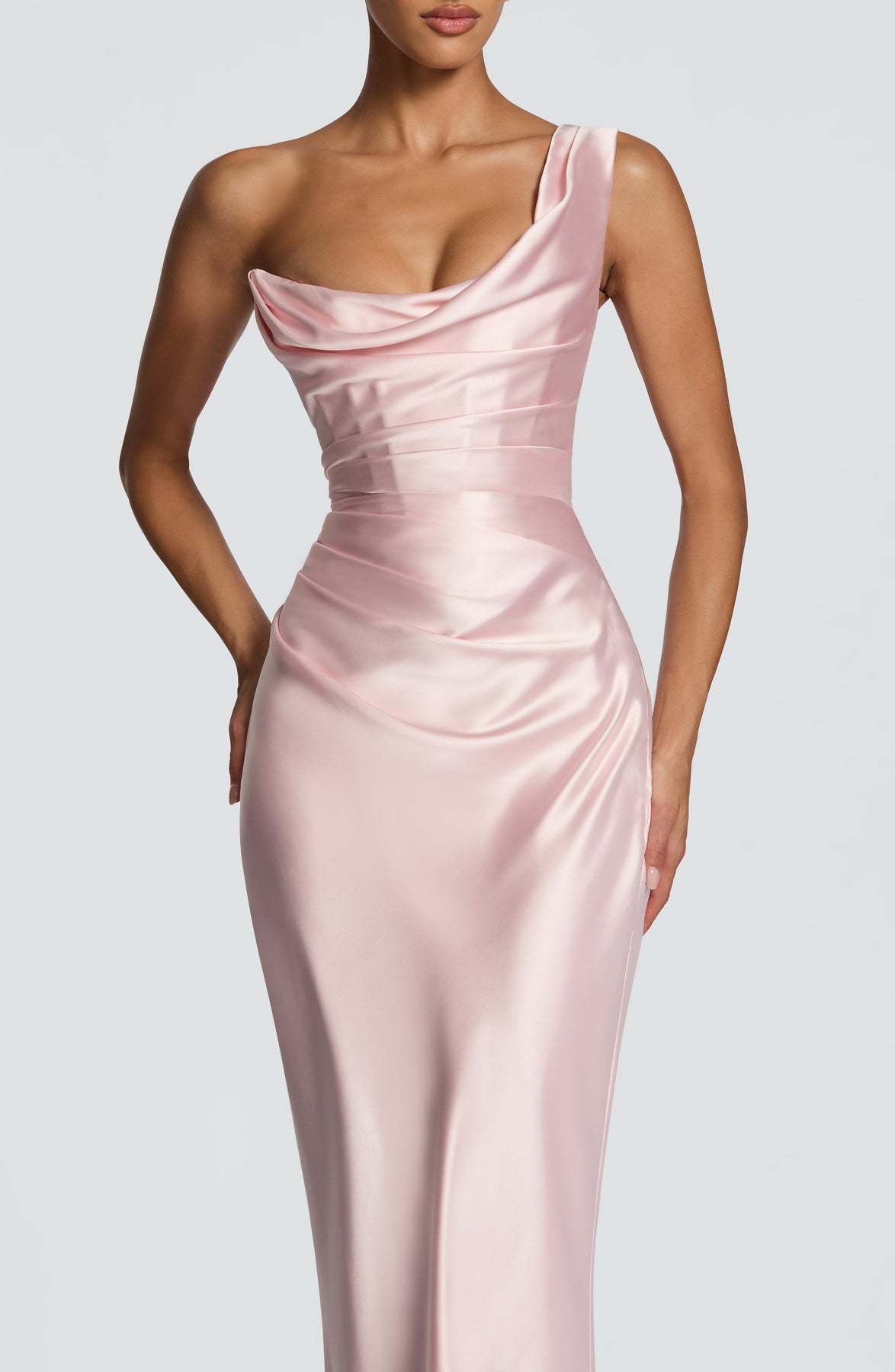 Women's Satin Long Dress European American Style One Shoulder Tie Waist Slim Fashion High End New Spring_ecoleips.com