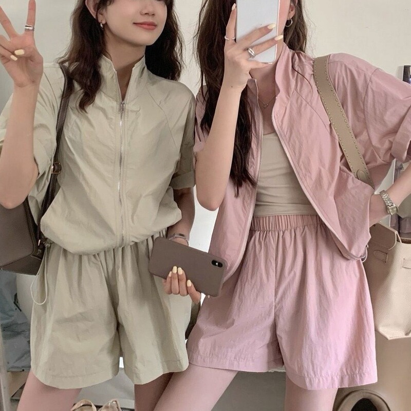 Casual Sports Suit for Women 2025 Summer New High-End Loose Pink Sun Protection Clothing Light Shorts Two-Piece Set Casual Sports Suit for Women 2025 Summer New High-End Loose Pink Sun Protection Clothing Light Shorts Two-Piece Set