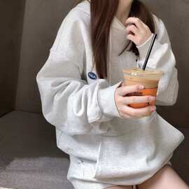 ader女士 秋冬连帽卫衣设计感卡通人物刺绣宽松棉连帽卫衣女外套