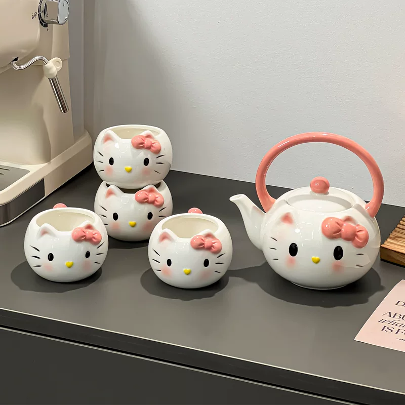 Hello Kitty, керамическая чайник, чайный набор, милая подарочная коробка, чайная чашка, котёнок, подарок на День рождения