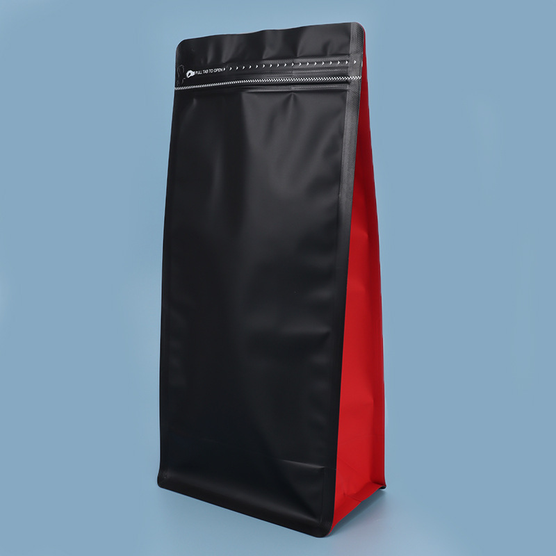 Spot bolsa de envasado de alimentos sellada de ocho lados válvula de gas de nuez cremallera lateral bolsa autovertical cremallera fácil de rasgar bolsa sellada de granos de café