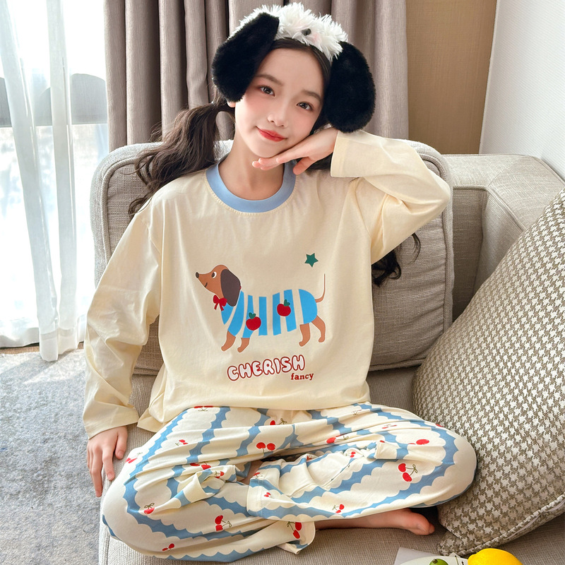 女童春秋季睡衣2025新款大童洋气纯棉卡通家居服儿童女孩长袖套装|undefined