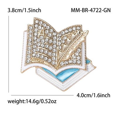 Yaxa sancaqları enamel rhinestone book-shaped brooch - lake-blue-4722-gn