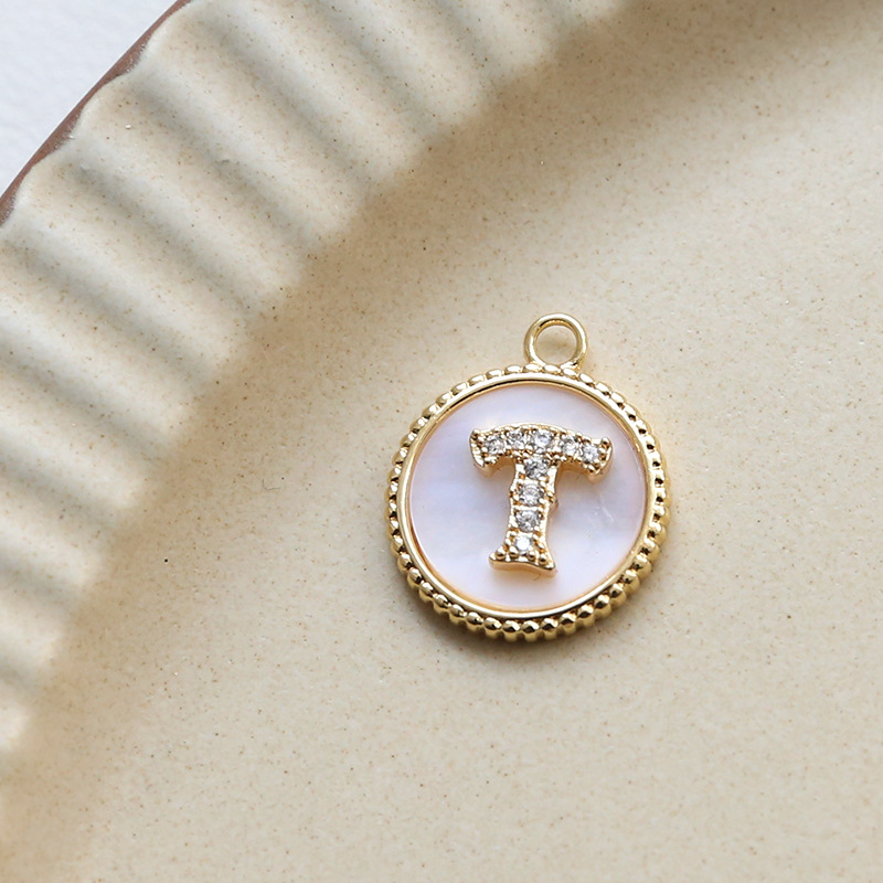 3g Weight Shell, Zircon Inlay Material Charms, Jewelry Accessories Classification 1 Piece Quantity Copper Material Round, Letter Pattern Plating, Inlay Design Simple Style Style 1 Piece Copper Shell Zircon Round Letter 26