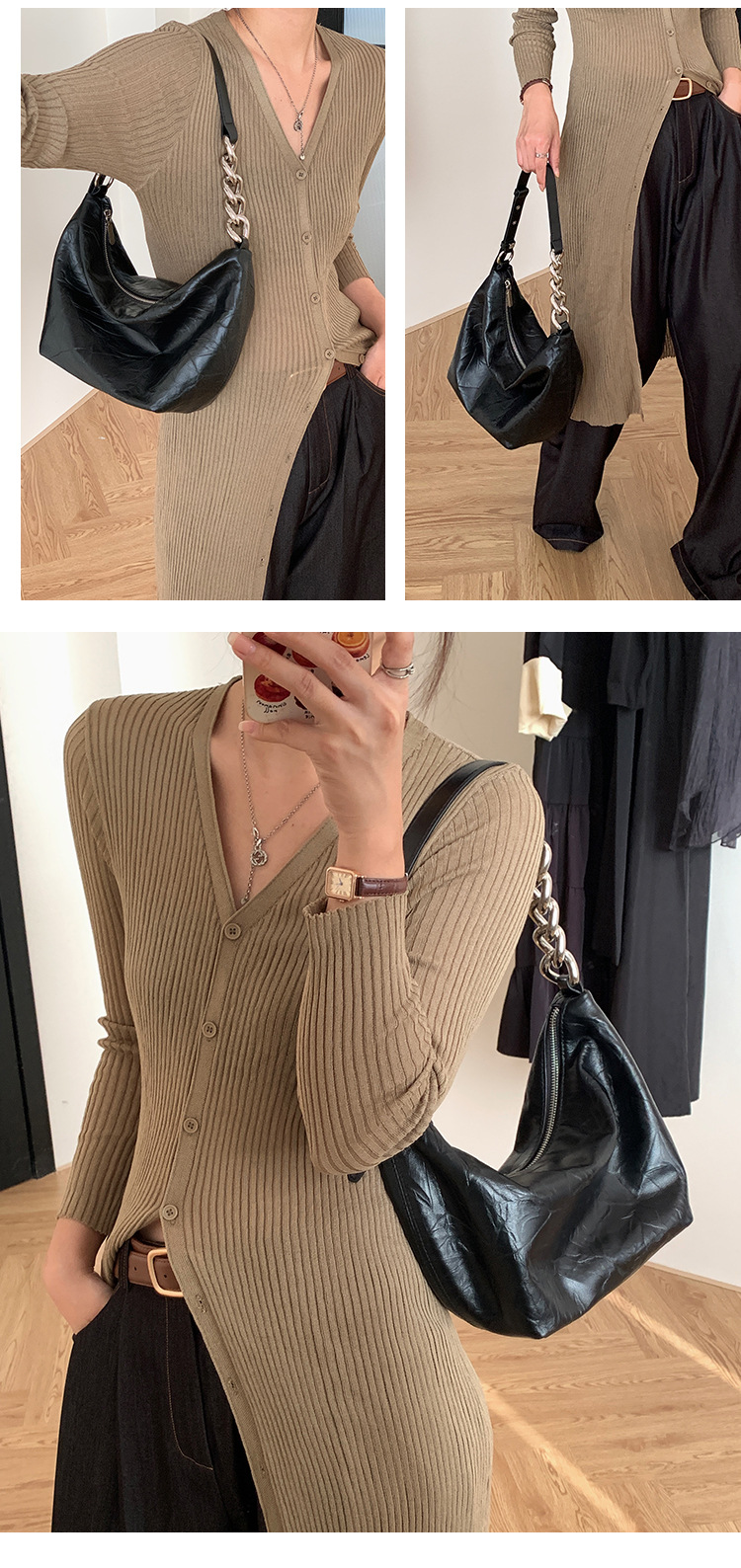 Hand Grab Muster Echtes Leder frauen mit Erweiterte Sinn, einfache und Große Kapazität Unterarm 2024 Neue Knödel_voghion.com