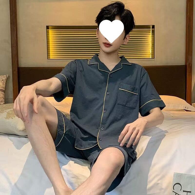 屋外で着用できる男性用パジャマ、夏用半袖ショーツ、クラウドコットンの薄いティーンエイジャーの夏用ホームウェア、メンズスーツ|undefined
