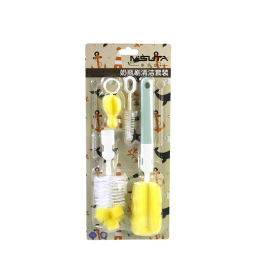 Misuta bottle brush six-piece set baby bottle cleaning brush pacifier brush straw brush cleaning sponge set