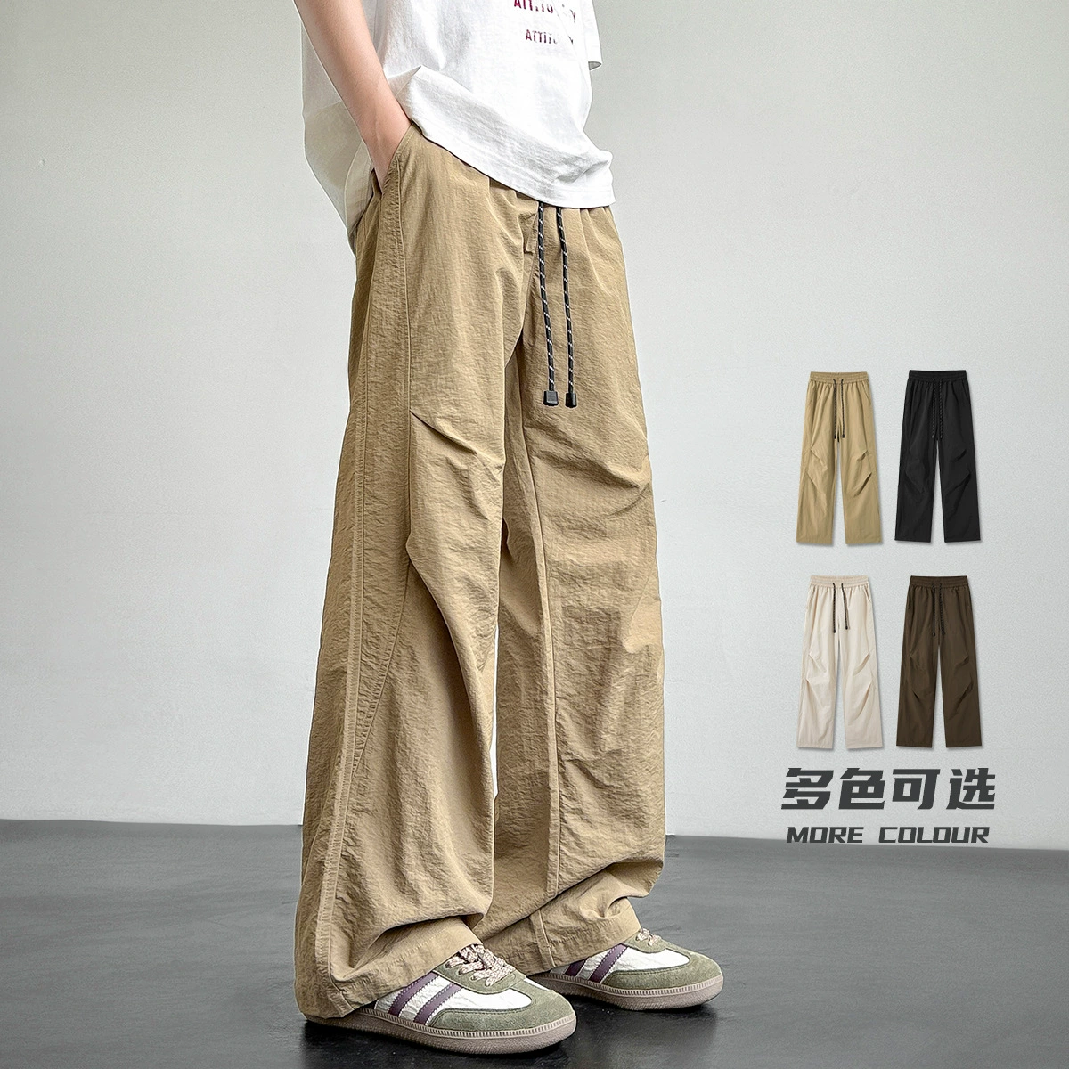 2025 новые студенческие брюки, мужские четырехсезонные модные брендовые свободные брюки-карго, универсальные прямые спортивные брюки-десантники с завязками
