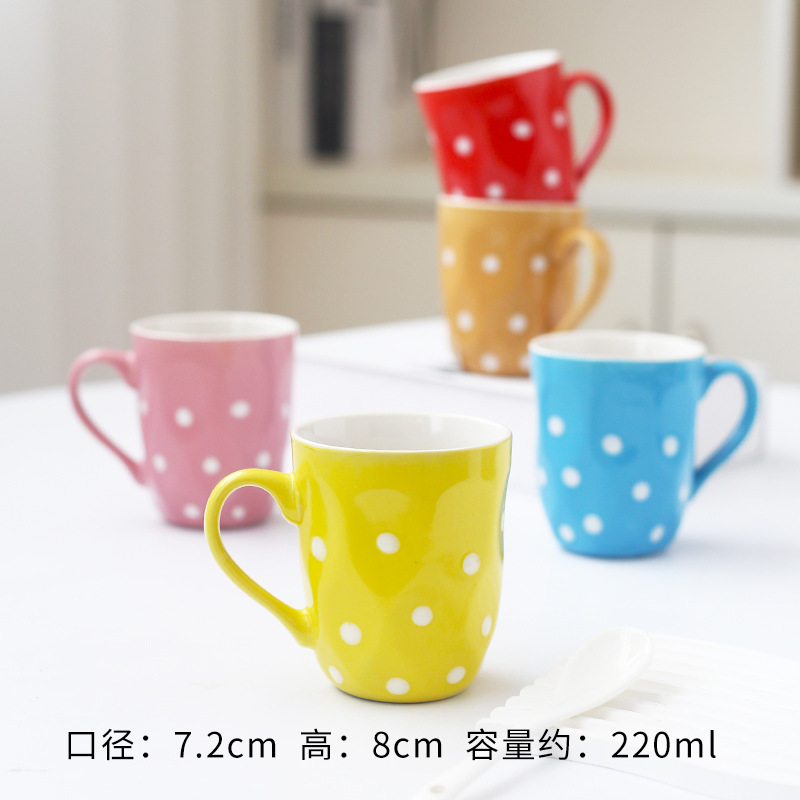 Al por mayor del color caramelo Polka Dot Taza de cerámica desayuno leche taza café Regalo boda se puede establecer image 8