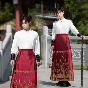 Chinese Style Ming Style Men's Woven Gold Horse Face Dress New Chinese Style Hanfu Ancient Style Han Element wine red Retro suit Men
