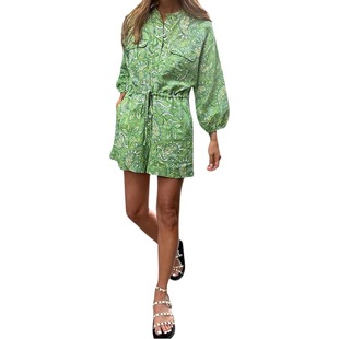 FD1194 spot 2023 spring new cross-border women's fashion short bohemian printed jumpsuit