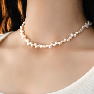 Broken silver pearl natural baroque pearl petal necklace 925 silver clavicle chain does not fade sweet temperament girls