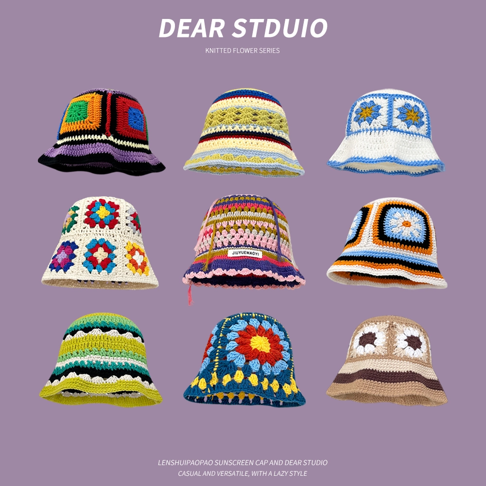 Японские свежие полые цветы вязаные шляпы рыбака дети сладкие осенью и зимой