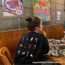 现货ader春秋卡通重工后背小人刺绣宽松圆领卫衣潮立体刺绣卫衣