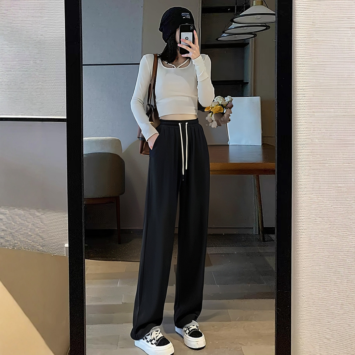 300斤特大码女装胖mm黑色韩版高腰休闲阔腿裤2025春秋新款直筒裤，女装休闲裤，变形策服饰