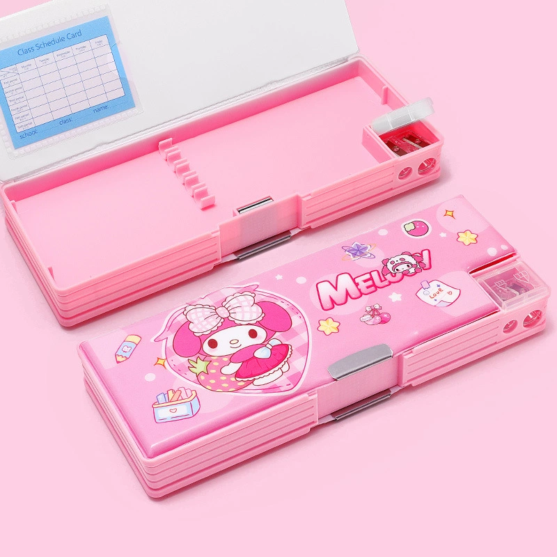 Double-layer capacious plastic pencil case for students for boys and girls