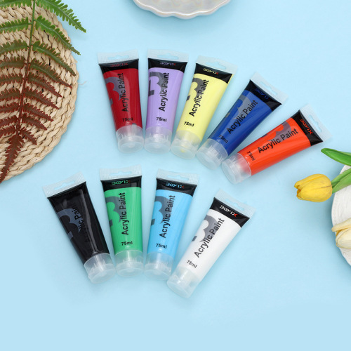 Boryi Xuan Soft Tube Large Capacity 75ml Waterproof 9 Colors Student Art Hand-painted DIY Studio Textile Painting Acrylic Paints
