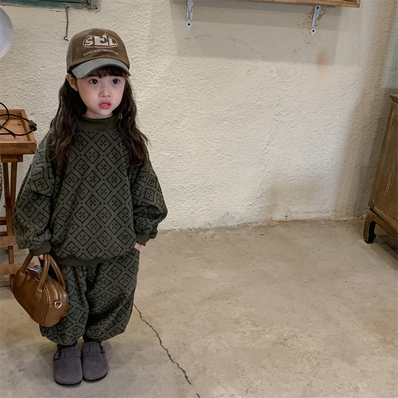 Suéter de pana de felpa para niños y niñas, conjunto de pantalones bombachos gruesos de dos piezas, invierno, 2023_voghion.com