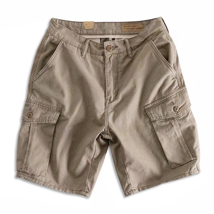 American-Style Cargo Shorts for Men, Summer Khaki Knee-Length Shorts, Straight-Leg Casual Trendy Brand with Multiple Pockets