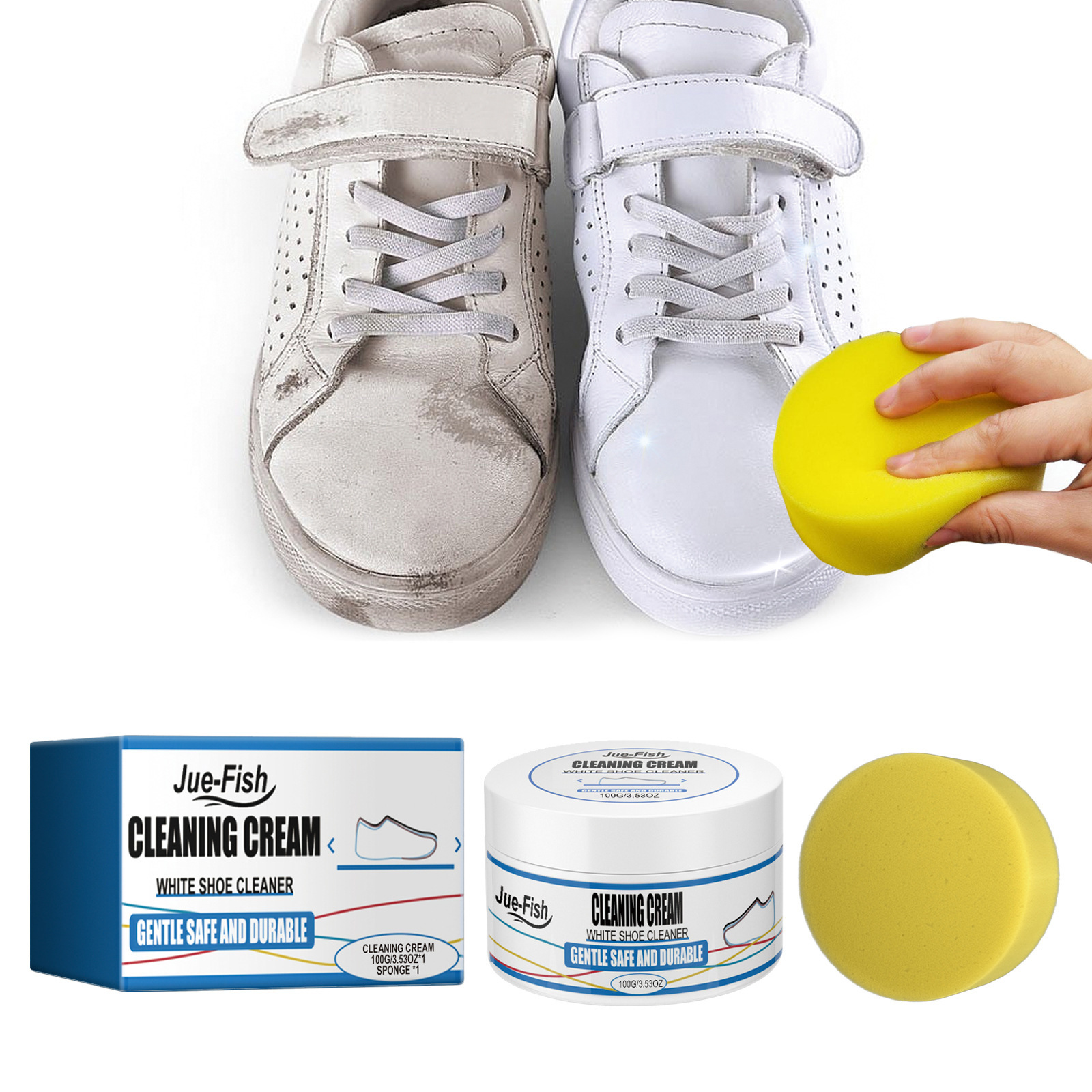 Jue Fish White Shoe Cleaning Cream Daily Cleaning and Care Cream for White Shoes and Sneakers to Remove Dirt and Shine