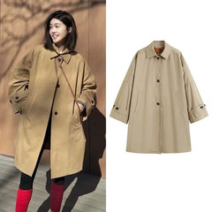 HOUSE 24春新 巴恩风  A字型 腰果色 可拆卸衬里长款风衣外套女