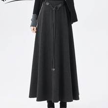 灰色加绒加厚毛呢高腰a字半身裙秋冬季新款修身显瘦遮跨大摆伞裙