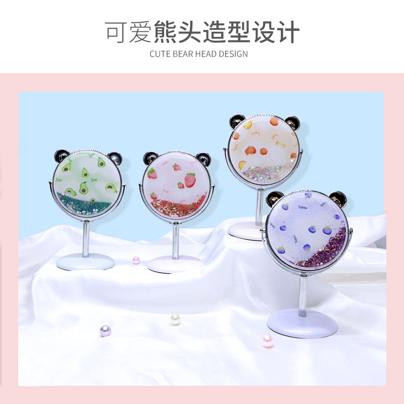 Dormitorio de escritorio de flujo de estudiante arena imprimir imagen tocador espejo diy de una sola cara de plástico lindo espejo de maquillaje giratorio