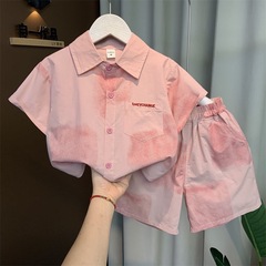 男の子夏シャツ半袖スーツ 2025 新しい子供ベビー夏薄いカジュアルスーツ