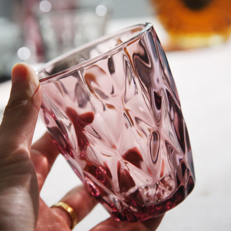 Ready Supply European Style Color Relief Household Glass Water Cup Bar Juice Cup Hotel Supplies Mouthwash Cup Thickened