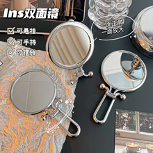 X^ins小镜子女随身携带家用桌面手持双面化妆镜学生折叠补妆手柄