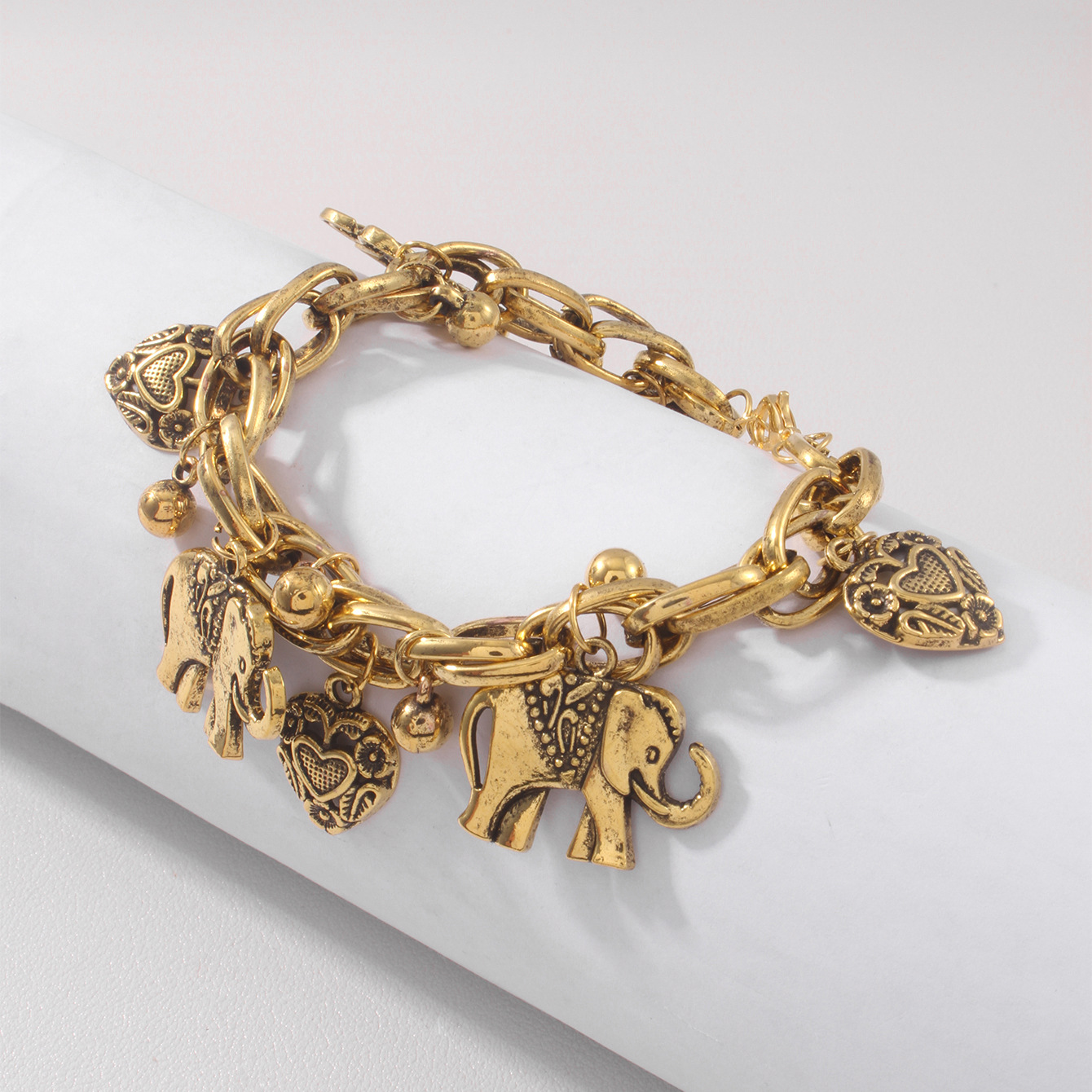 Women's Gender Retro Heart Shape Elephant Alloy  Chain & Link Bracelets Wholesale