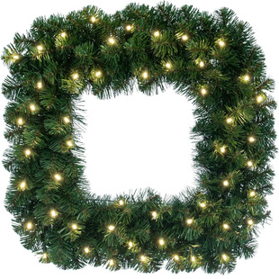 60-75cm Square Christmas Wreath Door Hanging with Lights Artificial Thanksgiving Cross-Border Wreath Rattan Ring Door and Window Decoration
