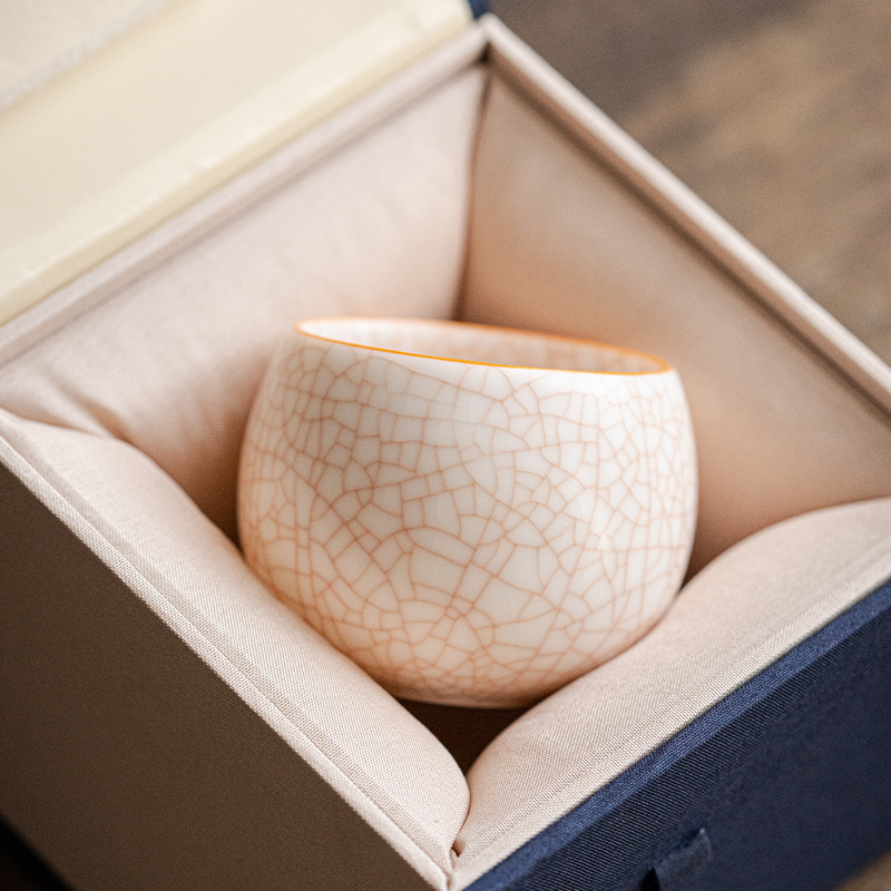 양 뚱뚱한 옥 마스터 컵 화이트 도자기 Ru 가마 핀밍 컵 티 컵 싱글 컵 아이스 크랙 세라믹 차 세트 창조적 인 차 컵 차 그릇