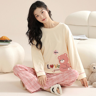 Dopamine girl Autumn pajamas women's imitation cotton pull frame cartoon cute outer wear sweet long sleeve homewear suit