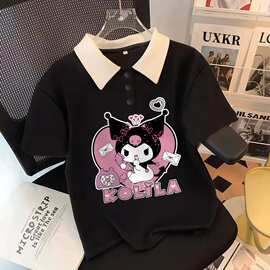 女童夏季polo领库洛米短袖新款夏装中大儿童时尚休闲宽松学生上衣