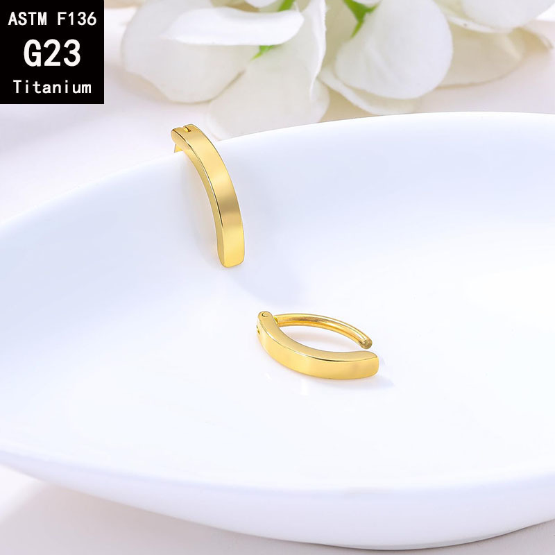 G23 Titanium Arc Curved Bar Navel Buckle Fine Polishing Belly Button Ring F136 Titanium Alloy Body Piercing Jewelry Gold with Crystal detail image 11