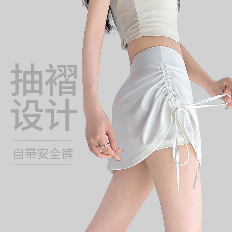 Muxin's New Ruched Sports Short Skirt for Women, Anti-Exposure, High-Waisted Running Two-In-One Yoga Shorts Muxin's New Ruched Sports Short Skirt for Women, Anti-Exposure, High-Waisted Running Two-In-One Yoga Shorts
