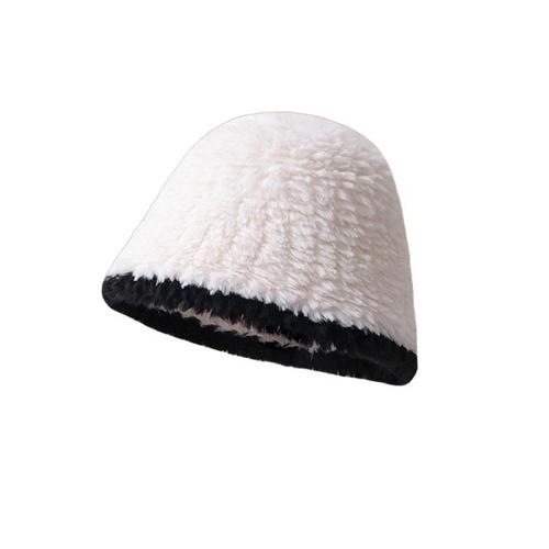 Korean furry fisherman hat for women, thickened, versatile, warm, face-covering bucket hat, autumn and winter plush, face-showing small basin hat