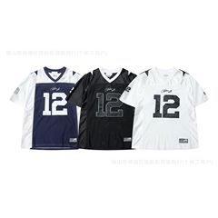 韓国2000archivesユニフォームvネック半袖女性易夢玲同モデルゆるいスポーツアメリカレトロtシャツ