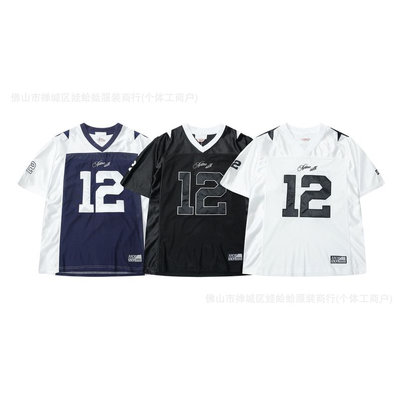 韓国2000archivesユニフォームvネック半袖女性易夢玲同モデルゆるいスポーツアメリカレトロtシャツ|undefined