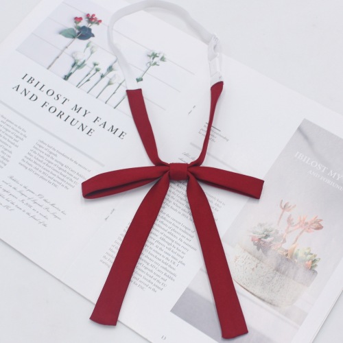 Factory-made narrow-style, short-handled JK uniform bow tie for women—Japanese-inspired, solid-color, matte finish, perfect for pairing with school uniforms.